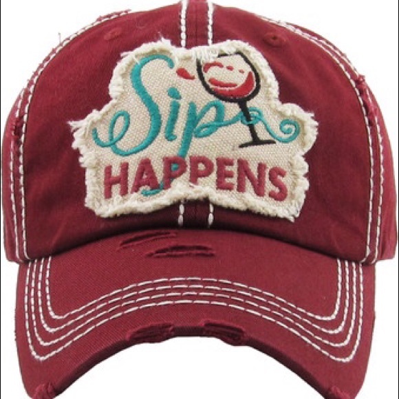 SIP Happens Distressed Vintage Baseball Cap - Picture 1 of 3
